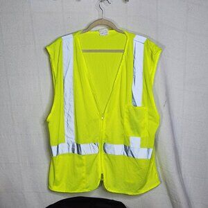 HDX Hi Visibility Neon Green Mesh Type R Class 2 Poly Zip Front Safety Vest OSFM